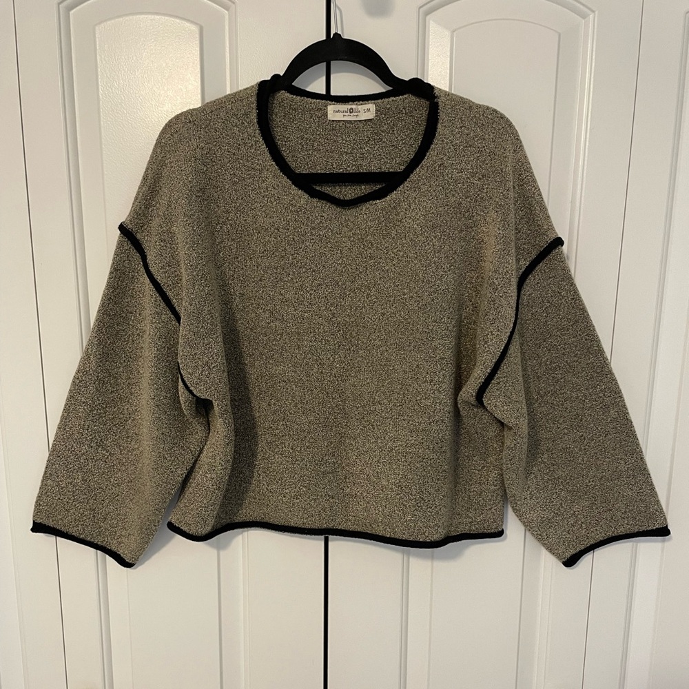Natural Life Live Love Laugh Beige Cabincore Textured Lagenlook Sweater S/M